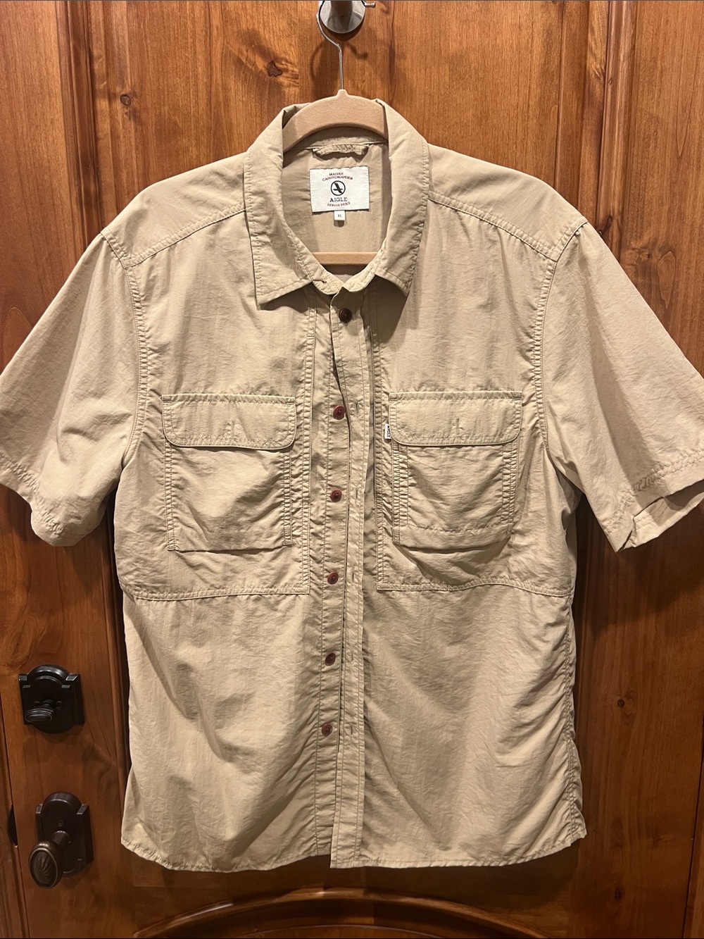 Aigle Men's Short-Sleeve Button-Front Shirt in Beige